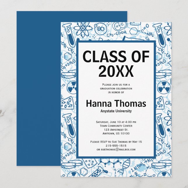 Chemistry Science Doodles Graduation Invitation (Front/Back)