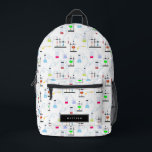 Chemistry Science Test Tubes Lab School  Printed Backpack<br><div class="desc">A hand drawn illustration of test tubes and science experiments. A school Chemistry science theme design featuring a science laboratory performing different kinds of science experiments with chemicals. An ideal design for anyone is studying or teaching science, chemistry, experimenting with chemicals or just loves science. A perfect design for school...</div>