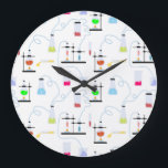 Chemistry Science Test Tubes Lab School Subject  Large Clock<br><div class="desc">A hand drawn illustration of test tubes and science experiments. A school subject Chemistry science theme design featuring a science laboratory performing different kinds of science experiments with chemicals. An ideal design for anyone is studying or teaching science, chemistry, experimenting with chemicals or just loves science. A perfect design for...</div>