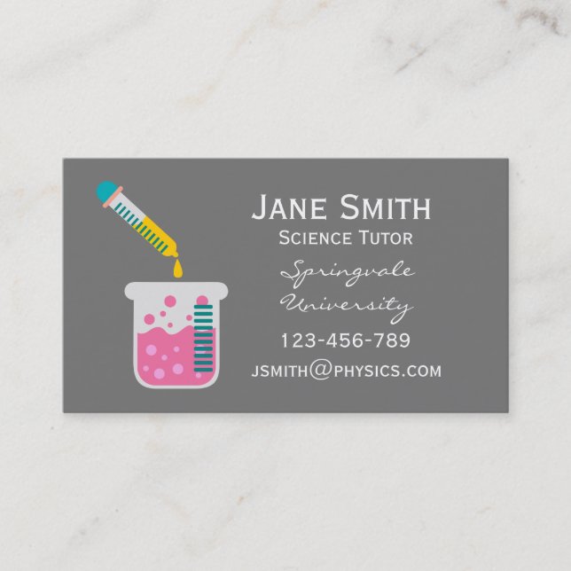 Chemistry science tutor pink liquid business card (Front)