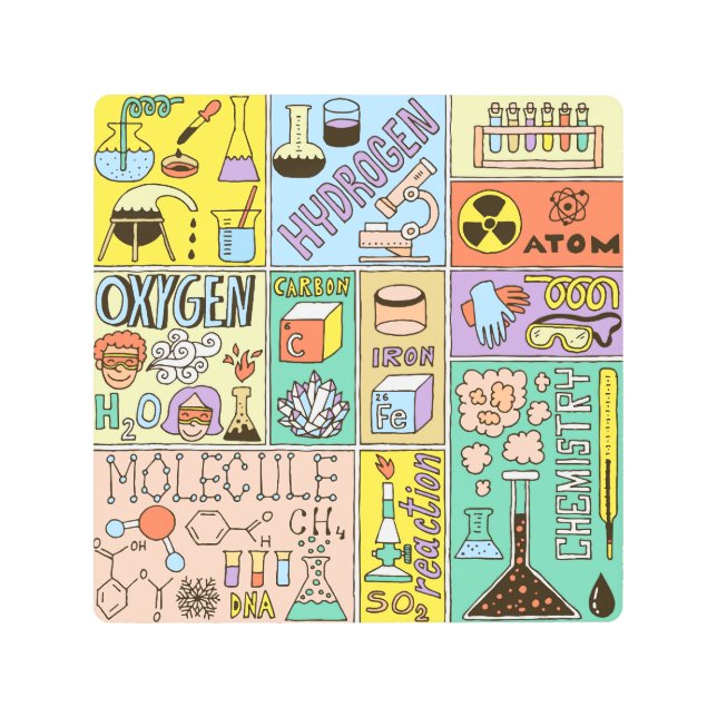 Chemistry Science Vintage Illustration Set Metal Print (Front)