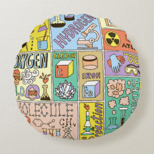 Chemistry Science Vintage Illustration Set Round Pillow