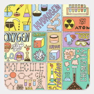 Chemistry Science Vintage Illustration Set Square Sticker