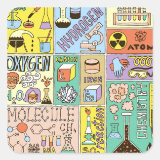 Chemistry Science Vintage Illustration Set Square Sticker