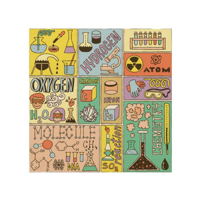 Chemistry Science Vintage Illustration Set Wood Wall Art (Front)