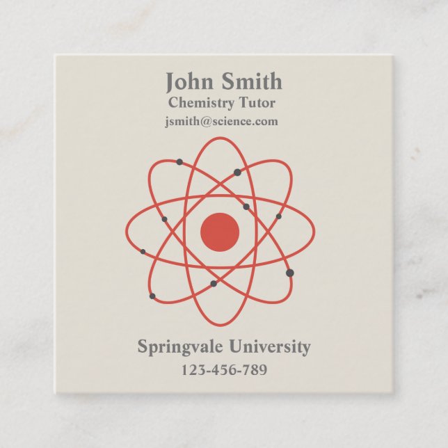 Chemistry teacher science tutor square business card (Front)