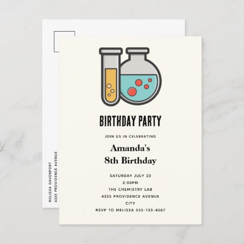 Chemistry Test Tube and Beaker Birthday Invitation Postcard