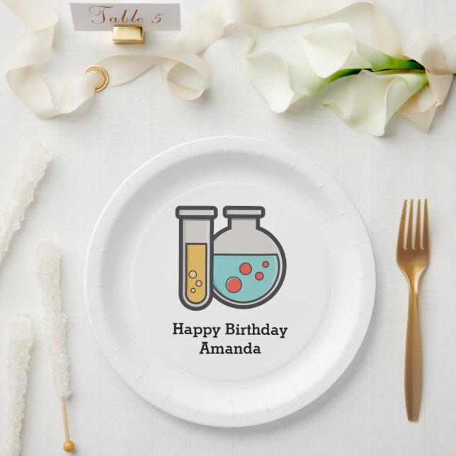 Chemistry Test Tube and Beaker Birthday Paper Plates (Wedding)
