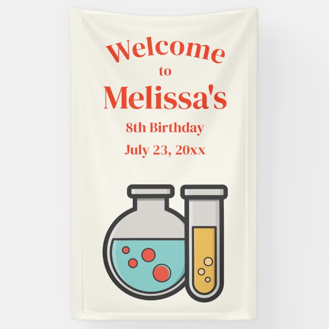 Chemistry Test Tube and Beaker Birthday Welcome Banner (Vertical)