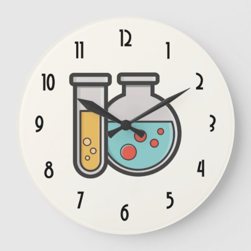 Chemistry Test Tube and Beaker Large Clock