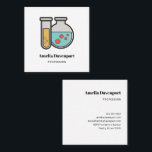 Chemistry Test Tube and Beaker Square Business Card<br><div class="desc">Business cards with a cute illustration of a test tube holding yellow liquid and a rounded flask/beaker holding green liquid with red bubbles.</div>