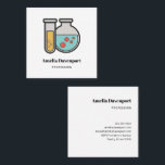 Chemistry Test Tube and Beaker Square Business Card<br><div class="desc">Business cards with a cute illustration of a test tube holding yellow liquid and a rounded flask/beaker holding green liquid with red bubbles.</div>