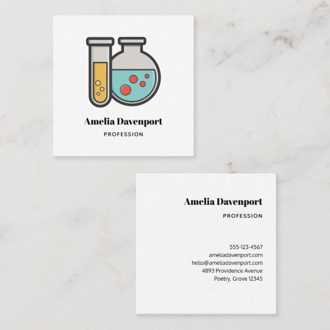 Chemistry Test Tube and Beaker Square Business Card (Front/Back)