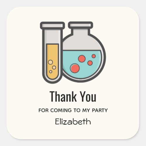 Chemistry Test Tube and Beaker Thank You Party Square Sticker