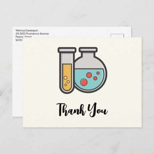 Chemistry Test Tube and Beaker Thank You Postcard