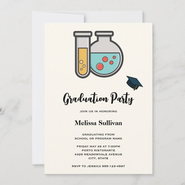Chemistry Test Tube and Flask Graduation Invitation (Front)