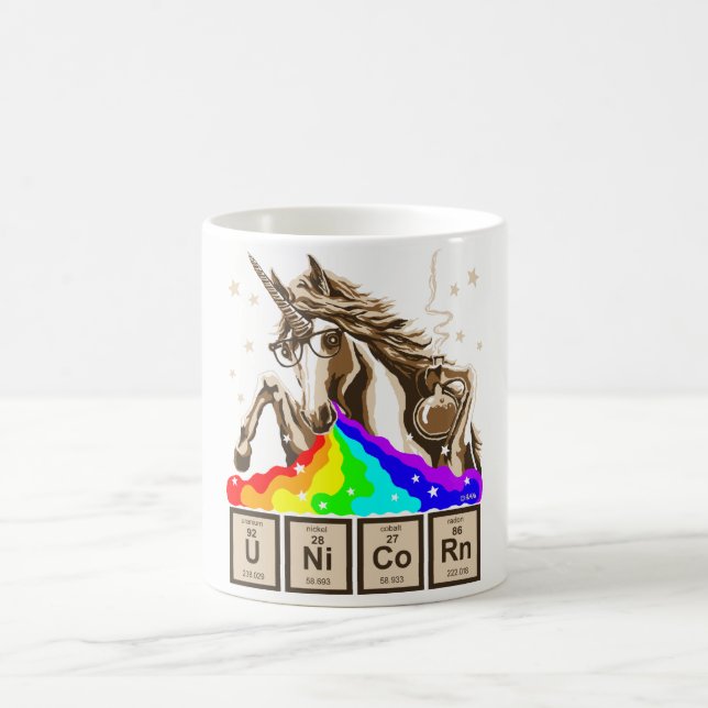 Chemistry unicorn pukes rainbow coffee mug (Center)