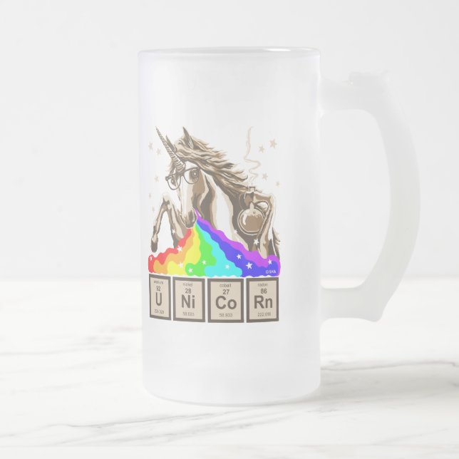 Chemistry unicorn pukes rainbow frosted glass beer mug (Right)