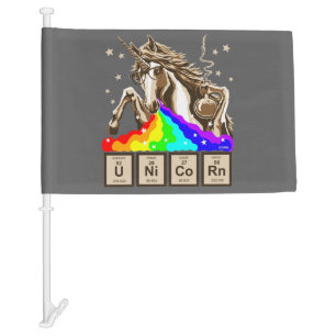 Chemistry unicorn vomits rainbow car flag