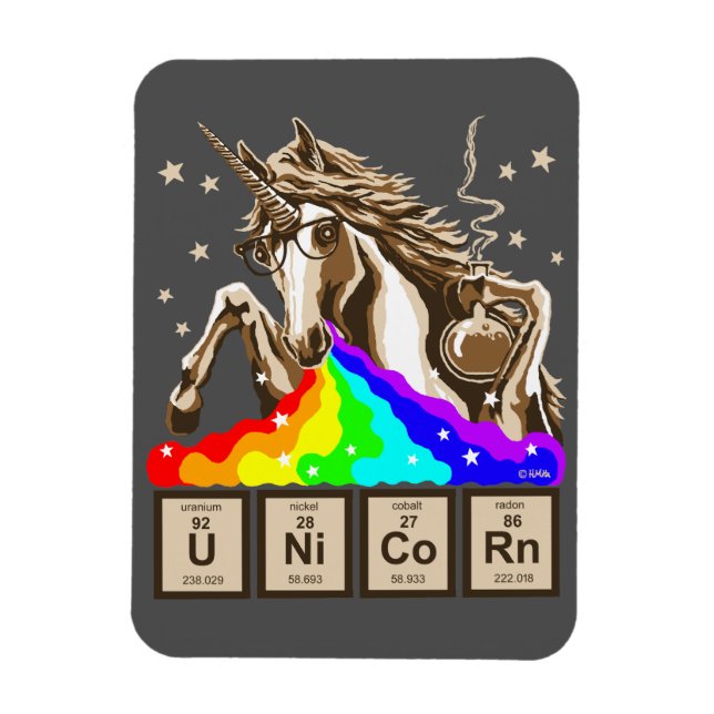 Chemistry unicorn vomits rainbow magnet (Vertical)