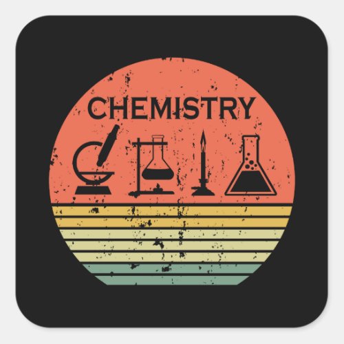 Chemistry vintage sunset retro stripes pattern square sticker