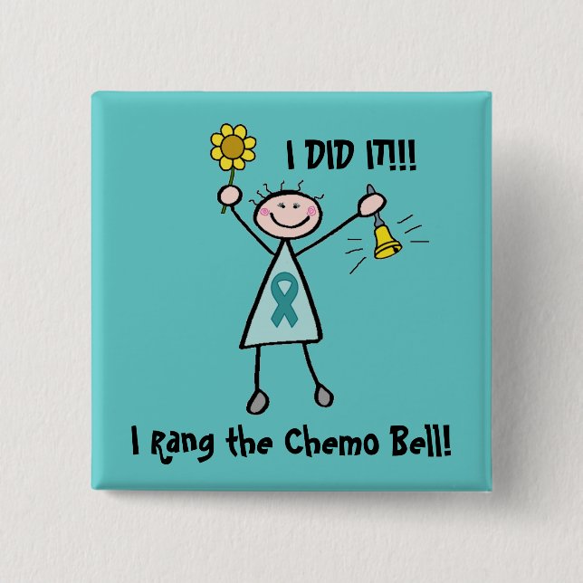 Chemo Bell - Ovarian Cancer Teal Ribbon Pinback Button (Front)