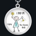 Chemo Bell - Ovarian Cancer Teal Ribbon Silver Plated Necklace<br><div class="desc">I Rang the Chemo Bell for my FINAL CHEMOTHERAPY TREATMENT! The sound of the chemo bell ringing is cause for celebration for the patient and their loved ones. It brings feelings of great joy and hope to all those who hear it! Please visit The Gift MD's Store for more ovarian...</div>
