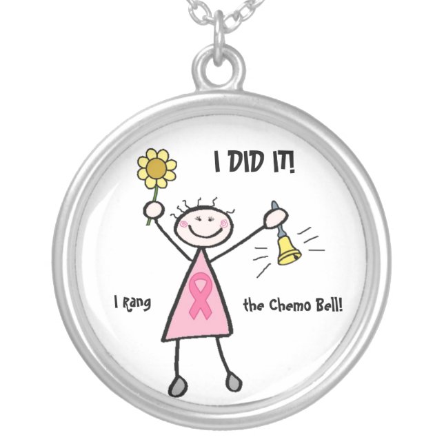 Chemo Bell - Pink Ribbon Breast Cancer Silver Plated Necklace (Front)