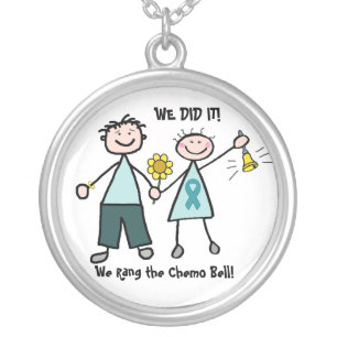 Chemo Bell - Uterine Cancer Teal Ribbon Silver Plated Necklace