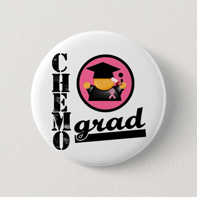 Chemo Grad Breast Cancer Ribbon Pinback Button (Front)