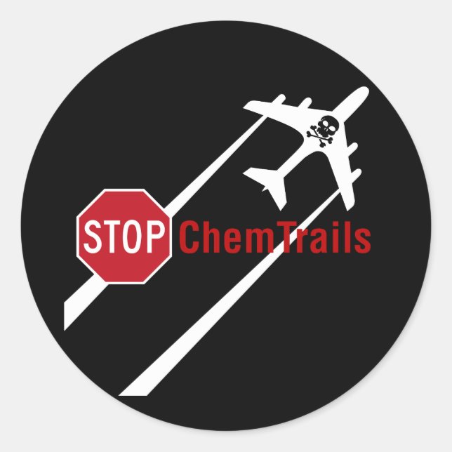 Chemtrail Plane Presistent Contrails Skull Bones Classic Round Sticker (Front)