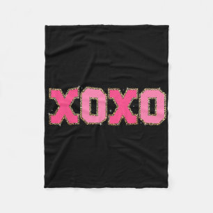 Chenille Patch Sparkling Xoxo Valentine Day Heart Fleece Blanket