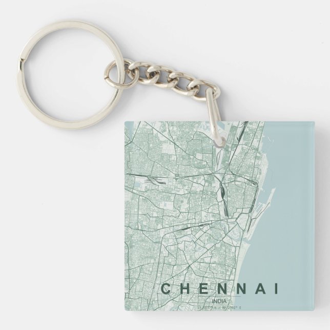 Chennai India City Map & Custom Text Keychain (Front)