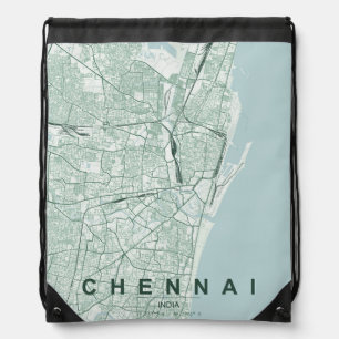 Chennai India City Map Minimal Design Drawstring Bag