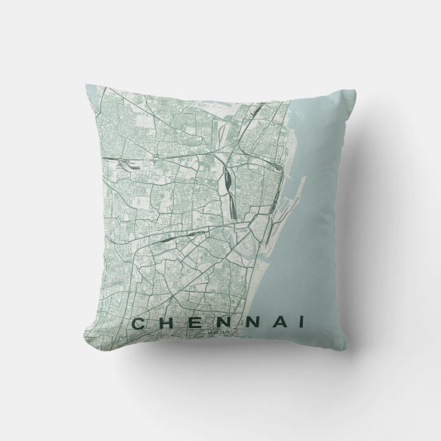 Chennai India City Map Minimal Design Throw Pillow (Front)