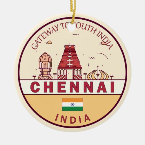 Chennai India City Skyline Emblem Ceramic Ornament