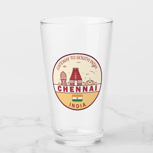 Chennai India City Skyline Emblem Glass