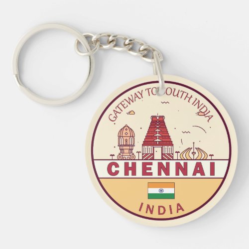 Chennai India City Skyline Emblem Keychain