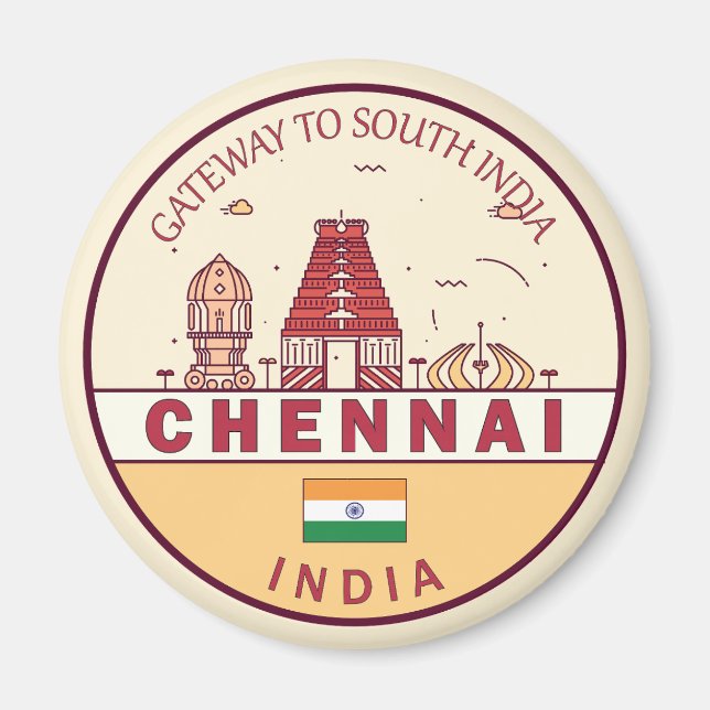 Chennai India City Skyline Emblem Magnet (Front)
