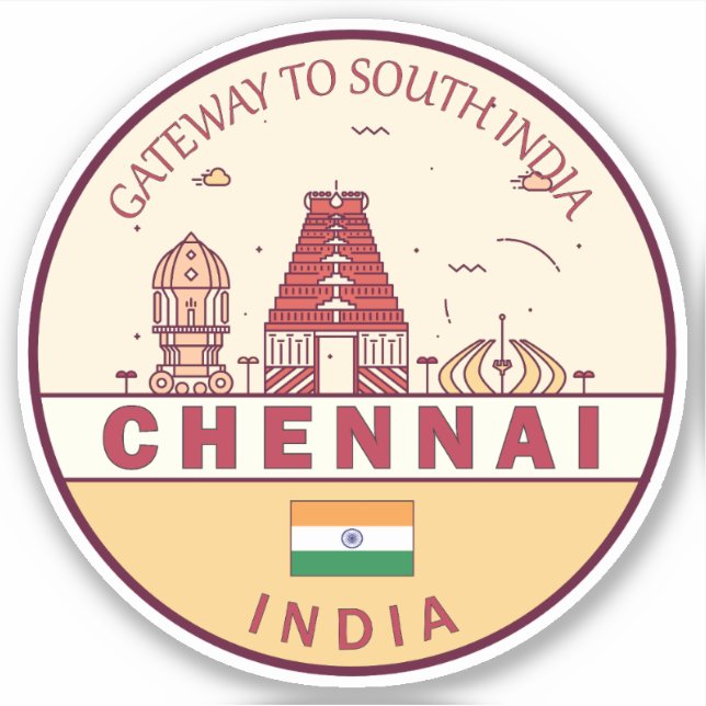 Chennai India City Skyline Emblem Sticker (Front)