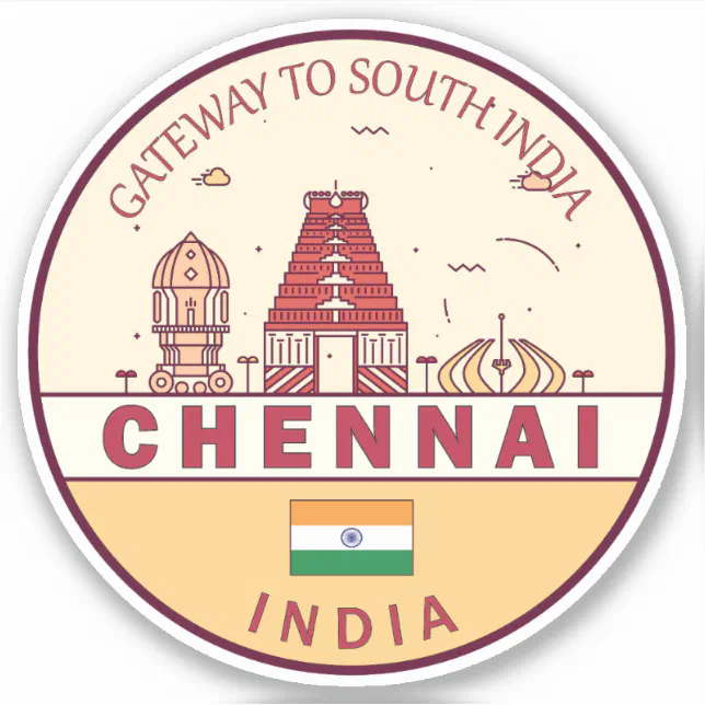 Chennai India City Skyline Emblem Sticker Zazzle