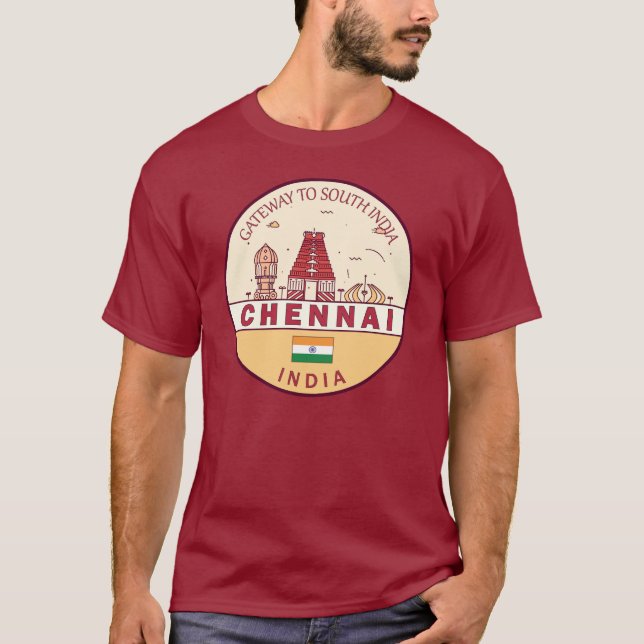 Chennai India City Skyline Emblem T-Shirt (Front)