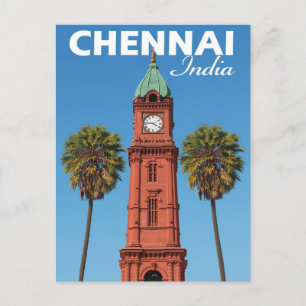 Chennai India Red Clock Tower Postcard