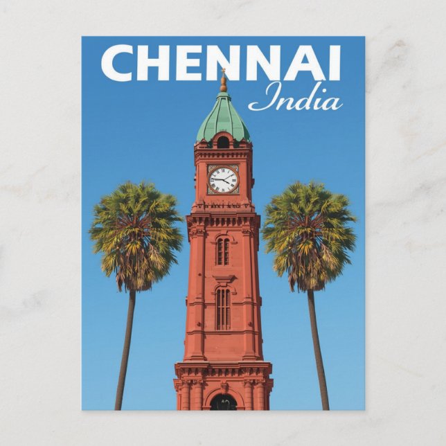 Chennai India Red Clock Tower Postcard (Front)
