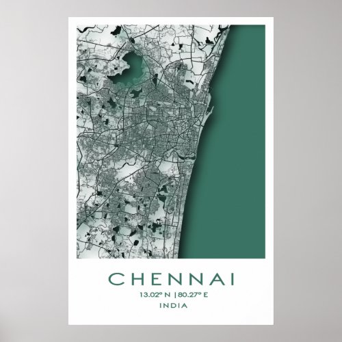 Chennai Map Poster Madras Tamil Nadu India Poster