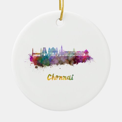 Chennai skyline in watercolor ceramic ornament