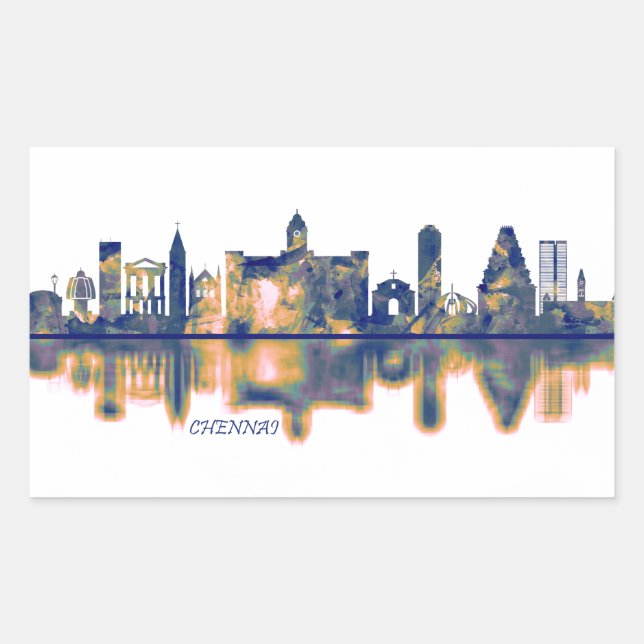 Chennai Skyline Rectangular Sticker (Front)