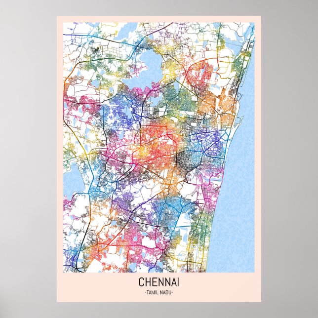 Chennai Tamil Nadu City Map Poster (Front)