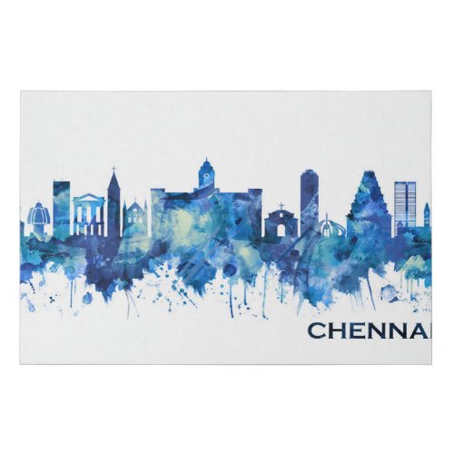 Chennai Tamil Nadu Skyline Blue Faux Canvas Print