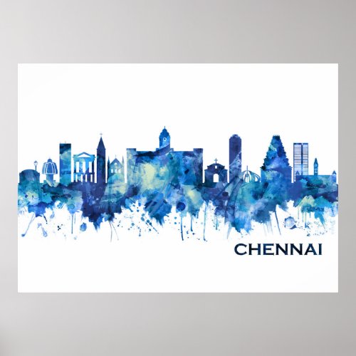 Chennai Tamil Nadu Skyline Blue Poster